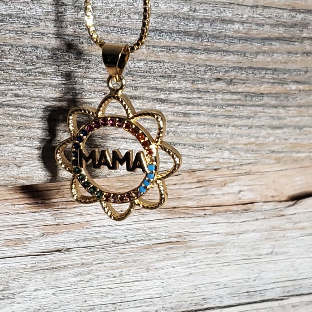 Mama Sunflower & Rainbow Crystals Necklace - Gold Plated Copper & Crystals - Picture 13 of 13